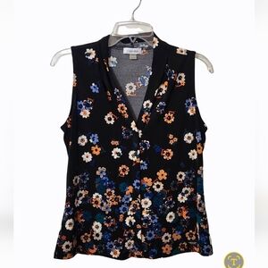 Calvin Klein Floral Split V-Neck Blouse Top Stretch Women's Petite-Petite Medium